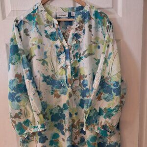 Women's Avenue Button Down Shirt with whimsical green patterns Size 22/24 or 3X